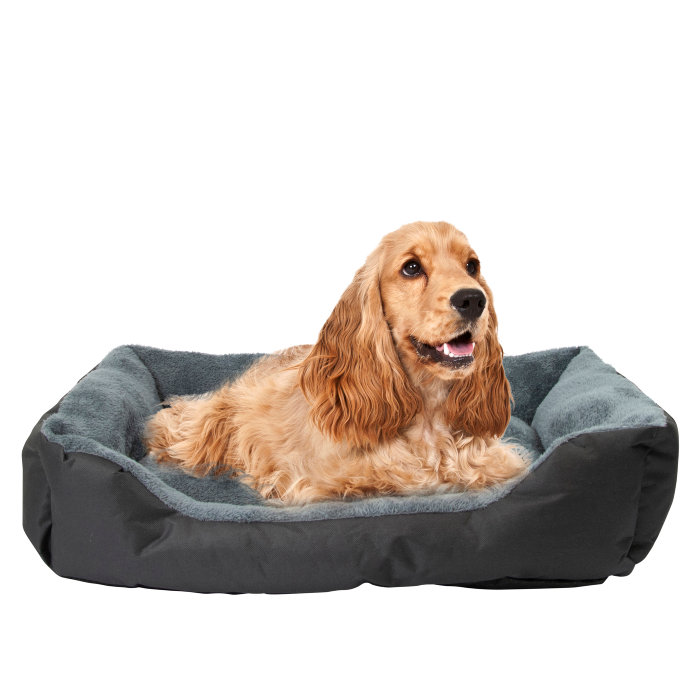 Hundeseng m/plys sort/grå 50 x 70 cm